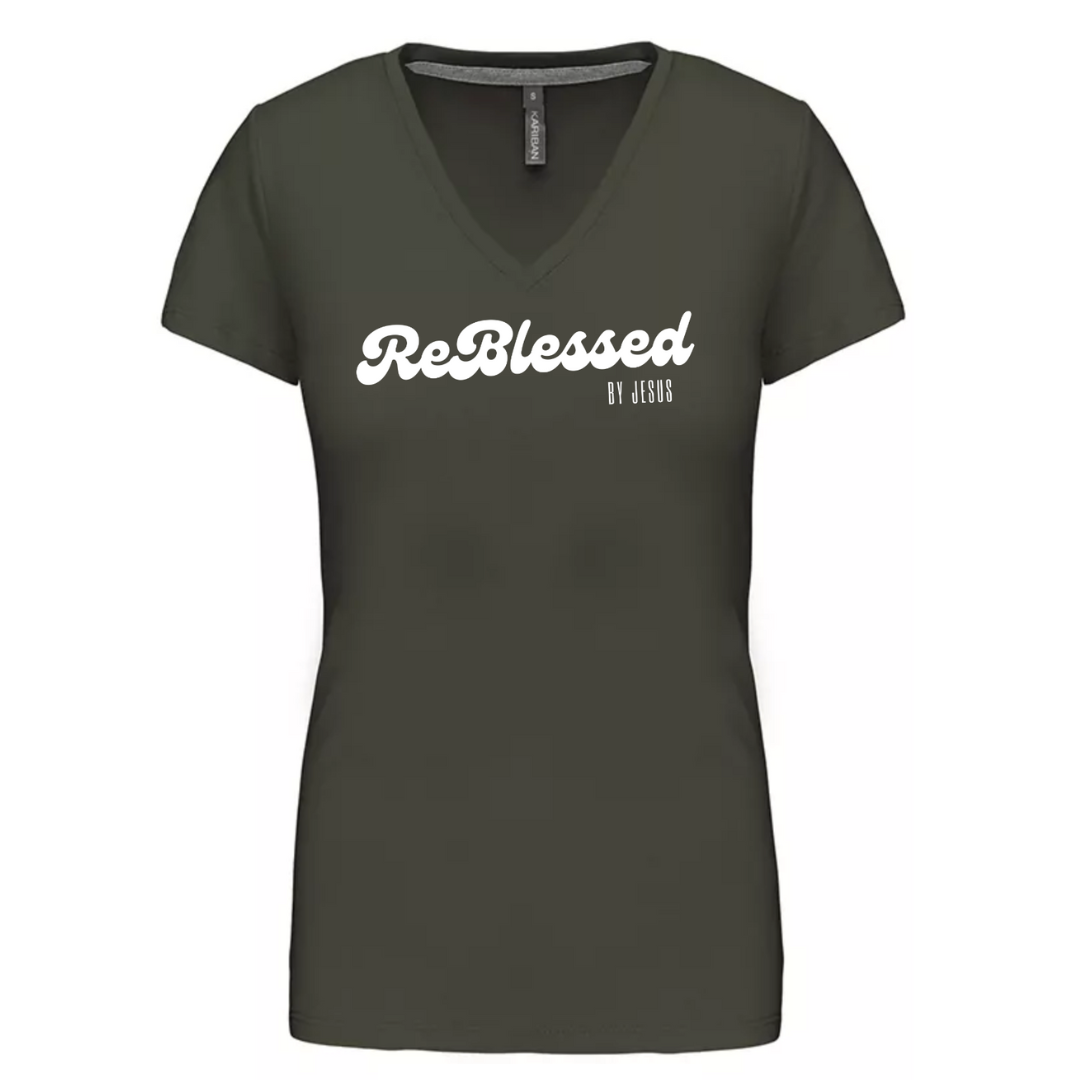 Reblessed T-shirt women Olive green & white